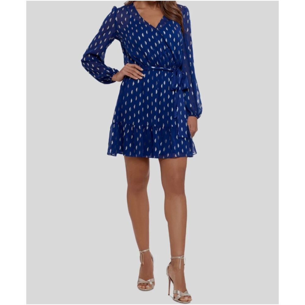 NEW NWT Betsy & Adam Dress Blue Metallic V-Neck Chiffon A-Line Womens Size 16W